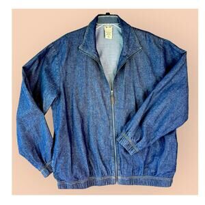 Scandia Woods Vintage 90s Mens L Full Zip Blue Denim Bomber Jacket Oversized